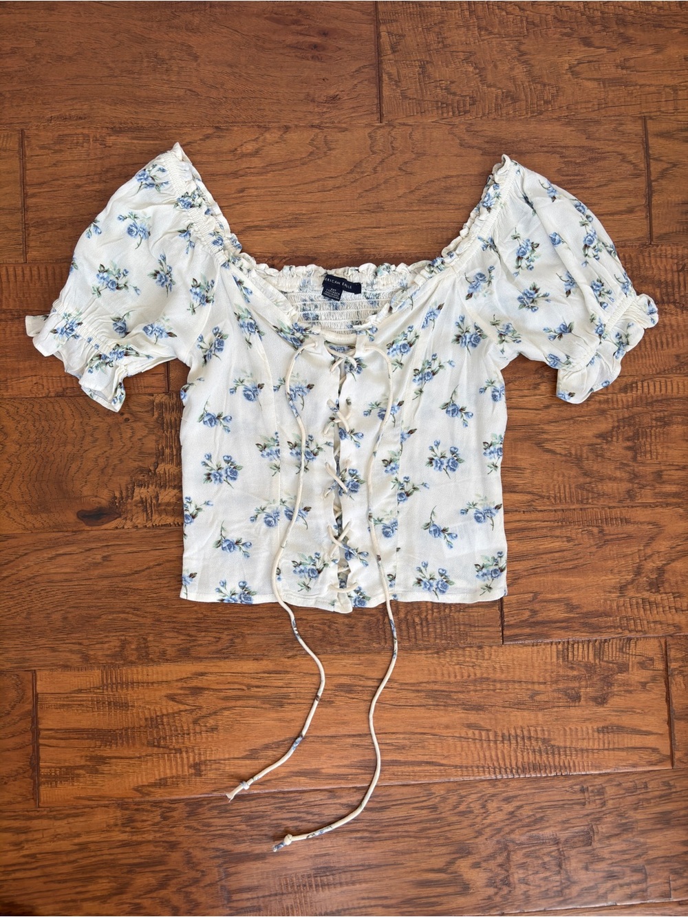 Floral Lace-up front Blouse